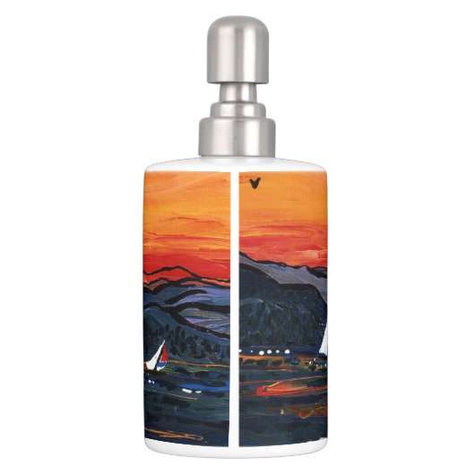 Sailboats at Sunset Soap Dispenser And Toothbrush Holder (Back)