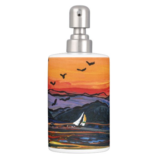 Sailboats at Sunset Soap Dispenser And Toothbrush Holder (Front)