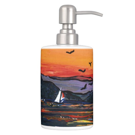 Sailboats at Sunset Soap Dispenser And Toothbrush Holder (Right)