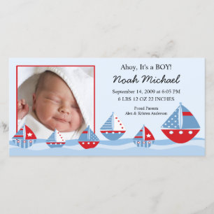 Sailboats Baby Boy Birth Annoucement Announcement