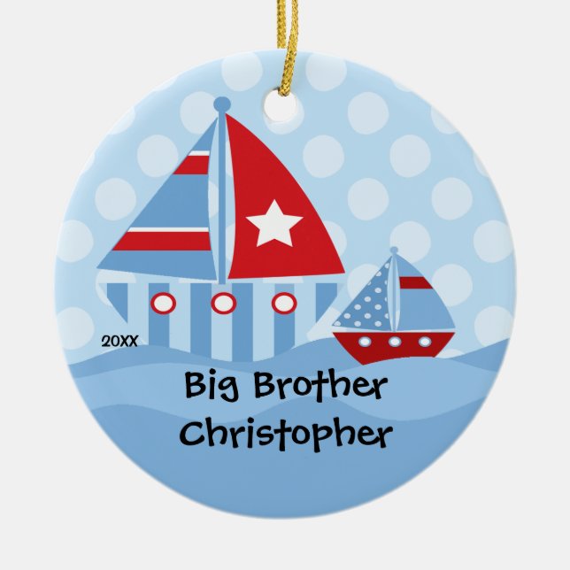 Sailboats Big & Little Brother Christmas Ornament (Front)