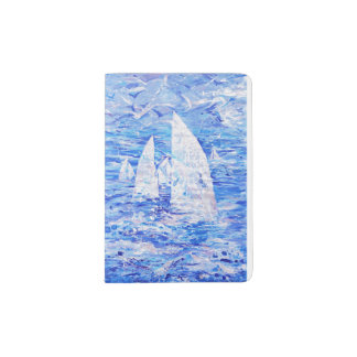 Sailboats blue white painting passport holder