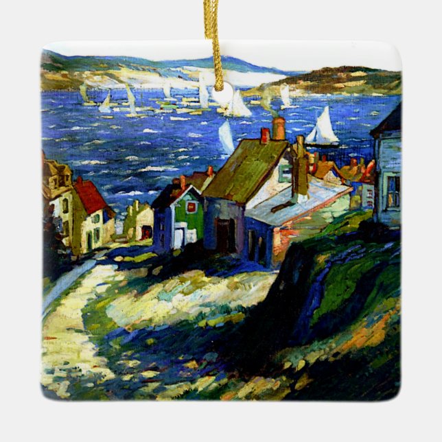 Sailboats by the Harbor Ceramic Ornament (Front)