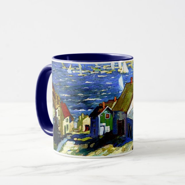 Sailboats by the Harbor, fine art, Mug (Front Left)
