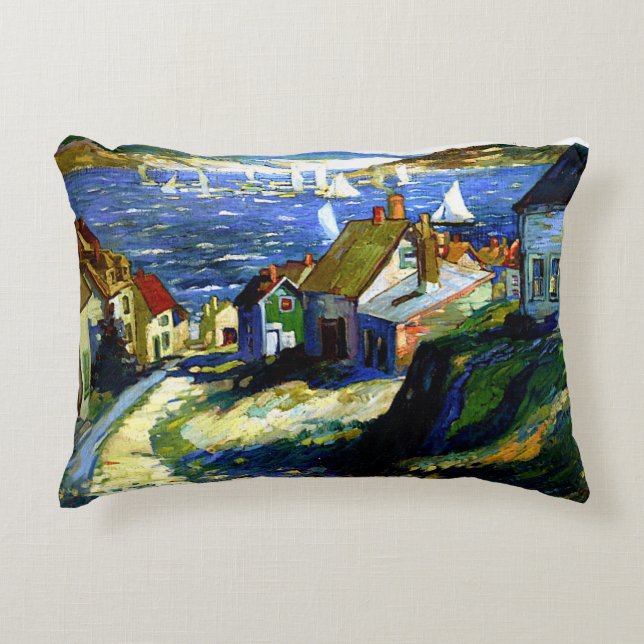 Sailboats by the Harbor, fine art painting Accent Pillow (Front)