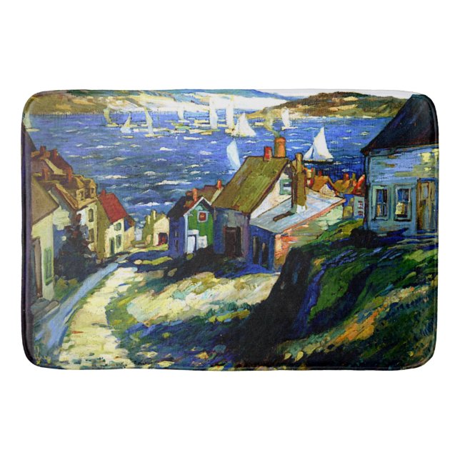 Sailboats by the Harbor, fine art painting Bath Mat (Front)