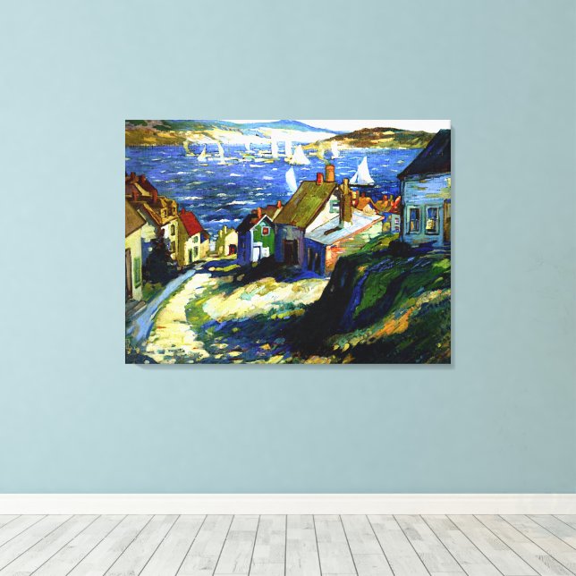 Sailboats by the Harbor, fine art painting Canvas Print (Insitu(Wood Floor))