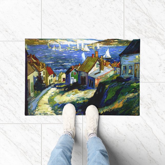 Sailboats by the Harbor, fine art painting Doormat (Indoor)