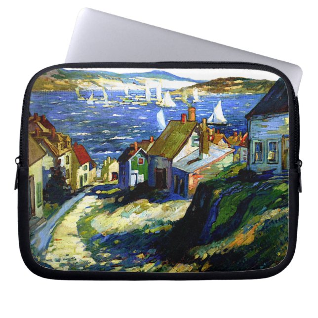 Sailboats by the Harbor, fine art painting Laptop Sleeve (Front)