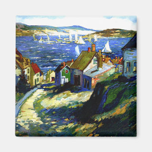 Sailboats by the Harbor, fine art painting, Magnet