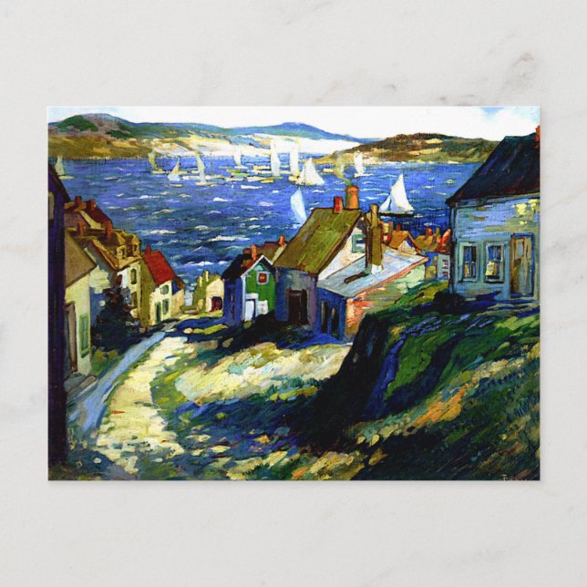 Sailboats by the Harbor, fine art painting Postcard (Front)