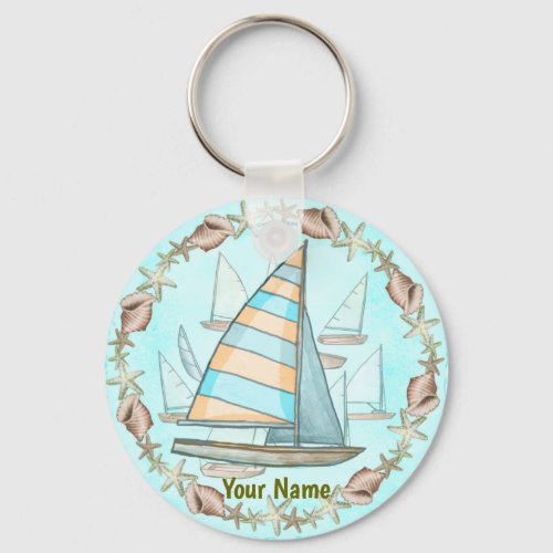 Sailboats custom name keychain