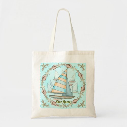 Sailboats custom name tote bag