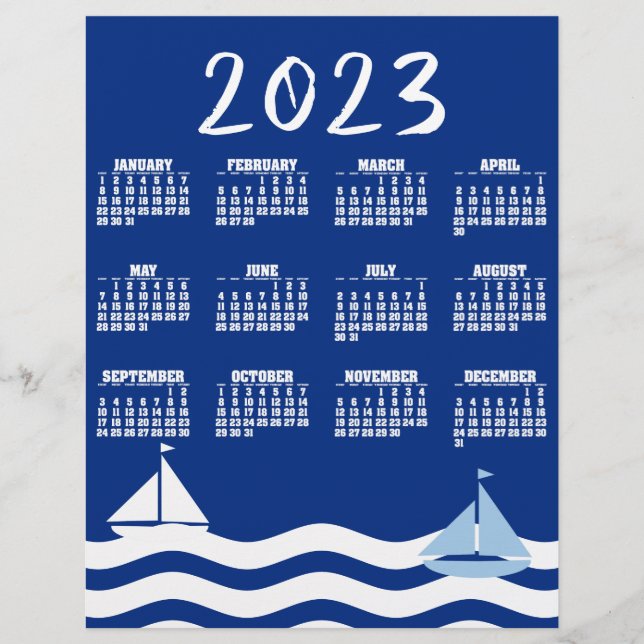 Sailboats Day Calendar 2023 Calendar Flyer (Front)