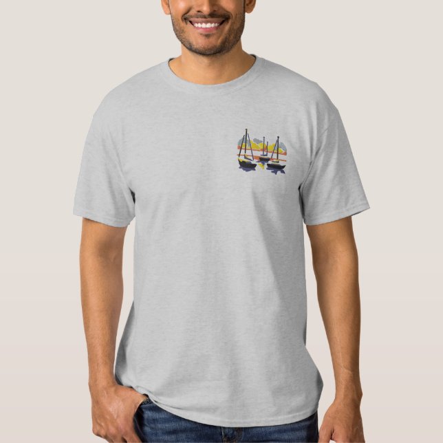 Sailboats Embroidered T-Shirt (Front)