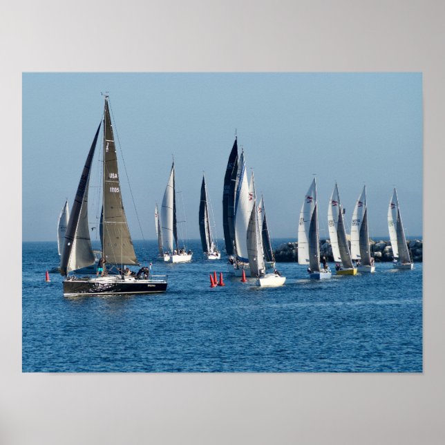 Sailboats Entering Channel. Marina Del Rey, CA Poster (Front)