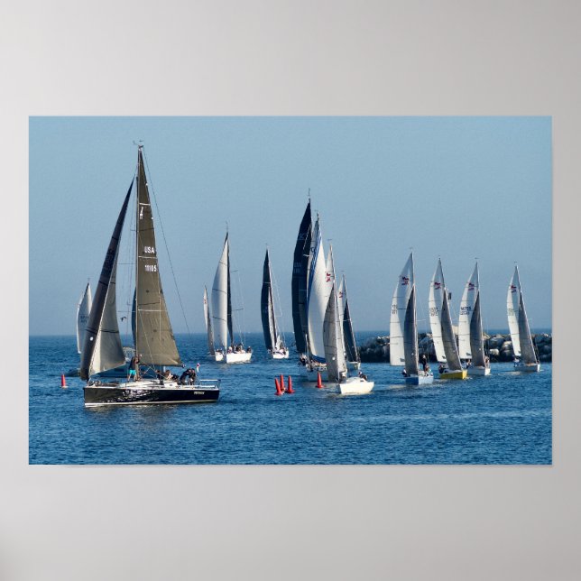 Sailboats Entering Channel. Marina Del Rey, CA Poster (Front)