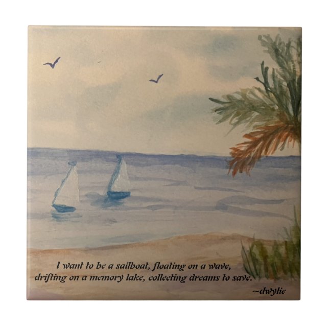 Sailboats - Floating On Memory Lake Ceramic Tile (Front)