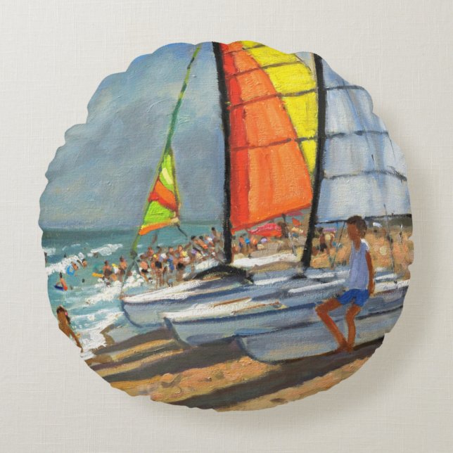 Sailboats Garrucha Spain Round Pillow (Front)