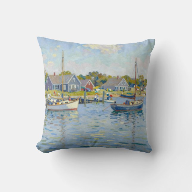 Sailboats Impressionism New England Throw Pillow (Front)