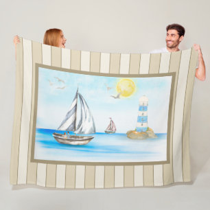 Sailboats in a Blue Ocean Fleece Blanket