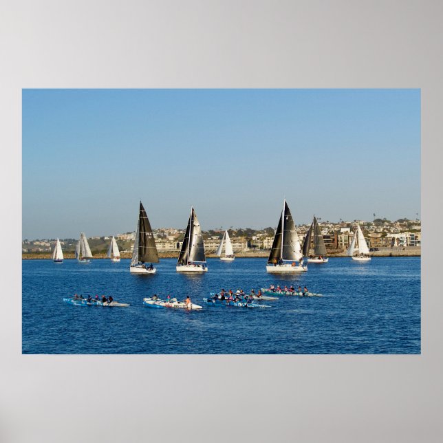 Sailboats In Channel. Marina Del Rey, CA Poster (Front)