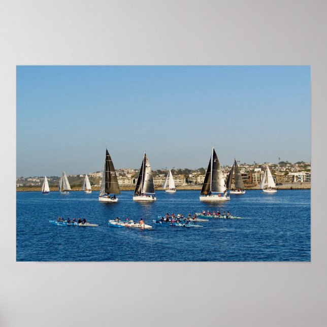 Sailboats In Channel. Marina Del Rey, CA Poster (Front)