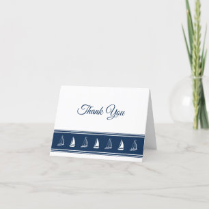 Sailboats in Classic Navy Blue and White Letterpress Thank You Card