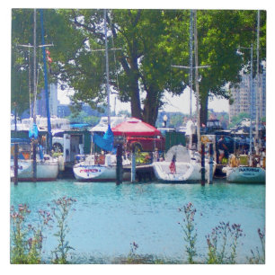 Sailboats In Dock Ceramic Tile