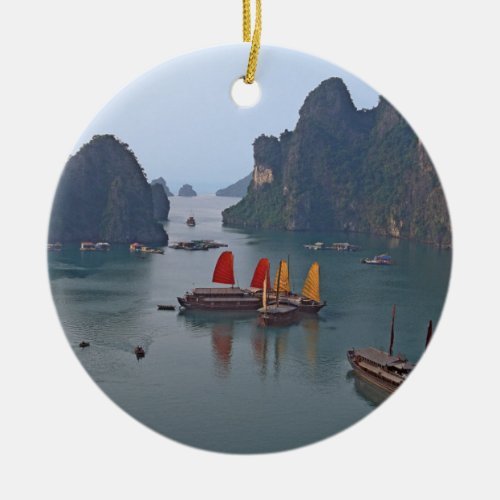 Sailboats in Ha Long Bay _ Vietnam Asia Ceramic Ornament