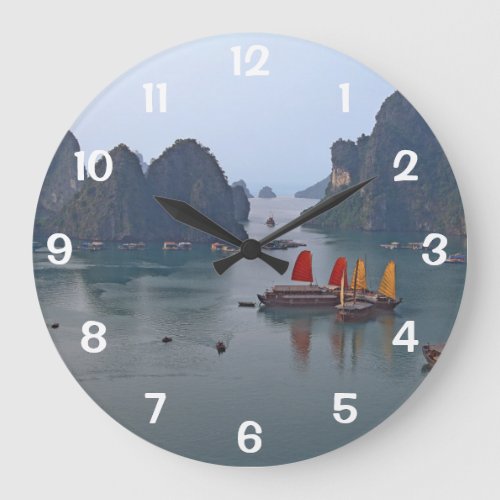 Sailboats in Ha Long Bay _ Vietnam Asia Large Clock