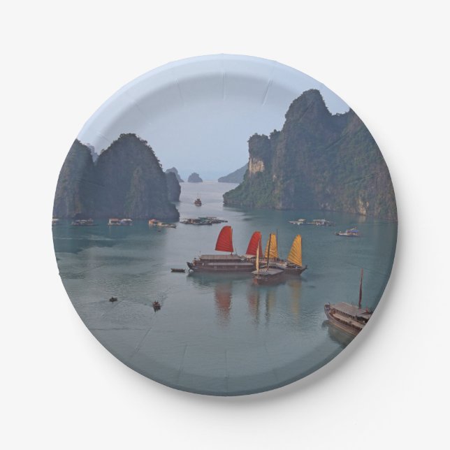 Sailboats in Ha Long Bay - Vietnam, Asia Paper Plates (Front)
