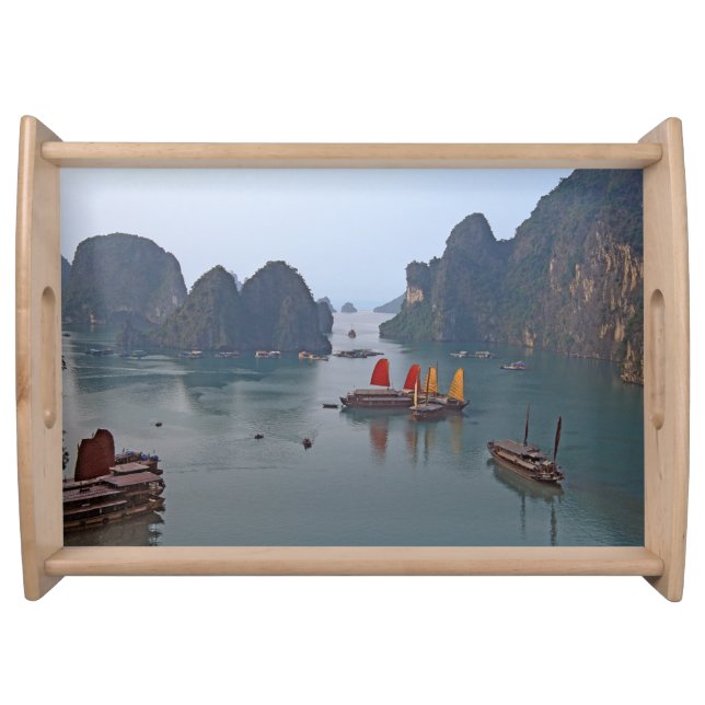 Sailboats in Ha Long Bay - Vietnam, Asia Serving Tray (Front)
