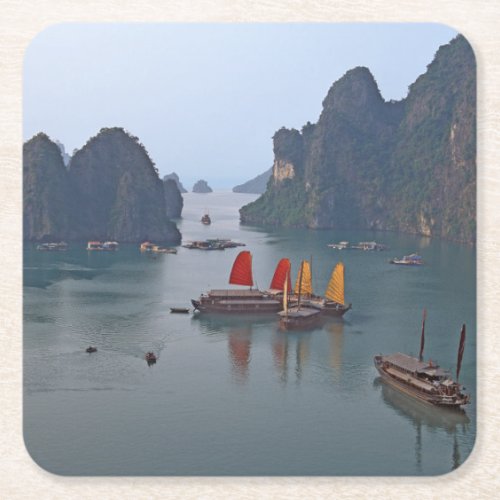 Sailboats in Ha Long Bay _ Vietnam Asia Square Paper Coaster