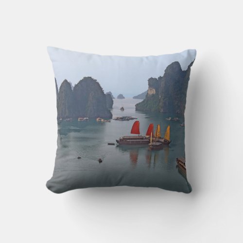 Sailboats in Ha Long Bay _ Vietnam Asia Throw Pillow