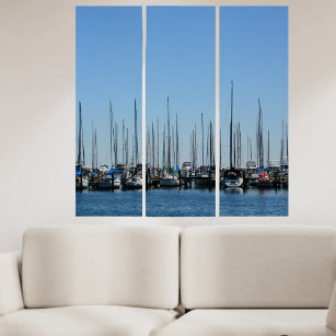 SailBoats in Marina photographic Nautical Triptych