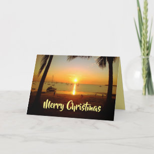 Sailboats in Sunset Christmas Holiday Card
