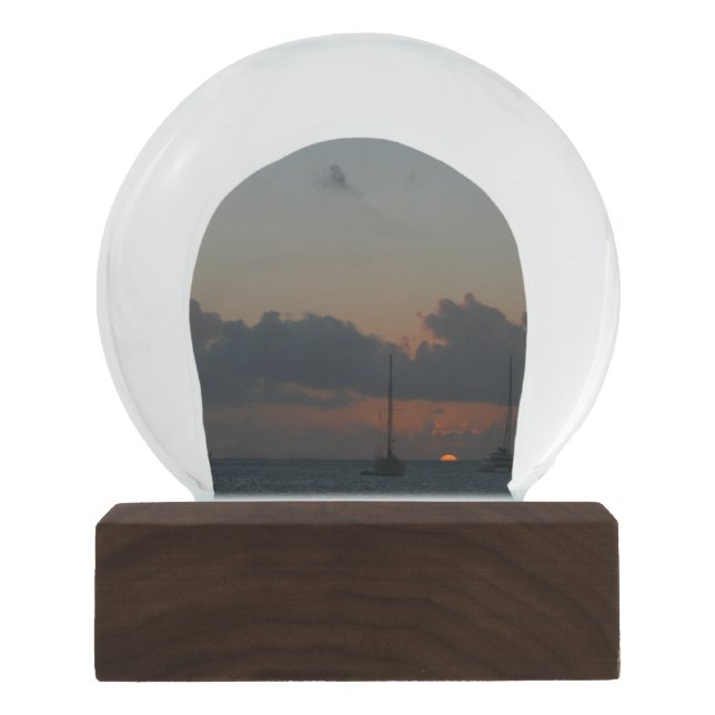Sailboats in Sunset Tropical Seascape Snow Globe (Front)