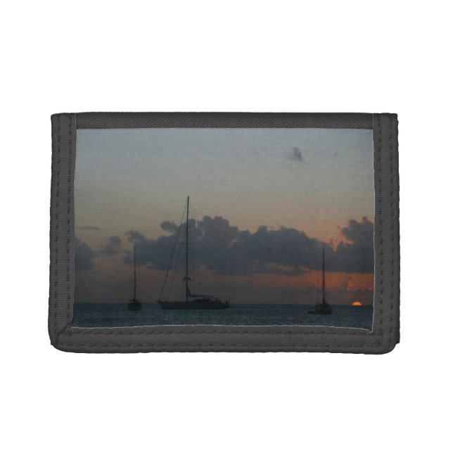 Sailboats in Sunset Tropical Seascape Trifold Wallet (Front)