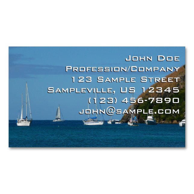 Sailboats in the Bay White and Blue Nautical Business Card Magnet (Front)