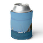 Sailboats in the Bay White and Blue Nautical Can Cooler