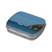 Sailboats in the Bay White and Blue Nautical Candy Tin (Side)