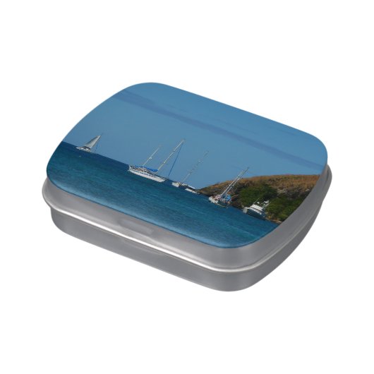 Sailboats in the Bay White and Blue Nautical Candy Tin (Side)