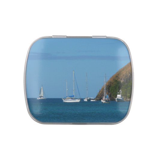 Sailboats in the Bay White and Blue Nautical Candy Tin (Top)