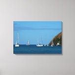 Sailboats in the Bay White and Blue Nautical Canvas Print