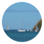 Sailboats in the Bay White and Blue Nautical Classic Round Sticker