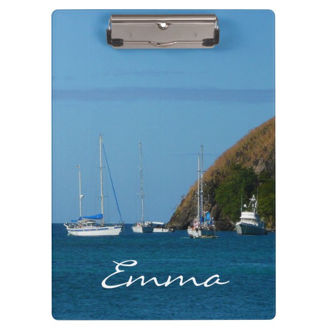 Sailboats in the Bay White and Blue Nautical Clipboard (Front)
