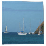 Sailboats in the Bay White and Blue Nautical Cloth Napkin