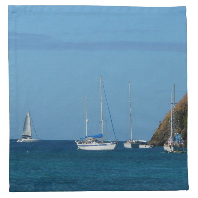 Sailboats in the Bay White and Blue Nautical Cloth Napkin (Front)