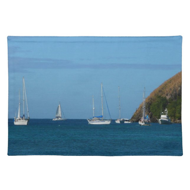 Sailboats in the Bay White and Blue Nautical Cloth Placemat (Front)